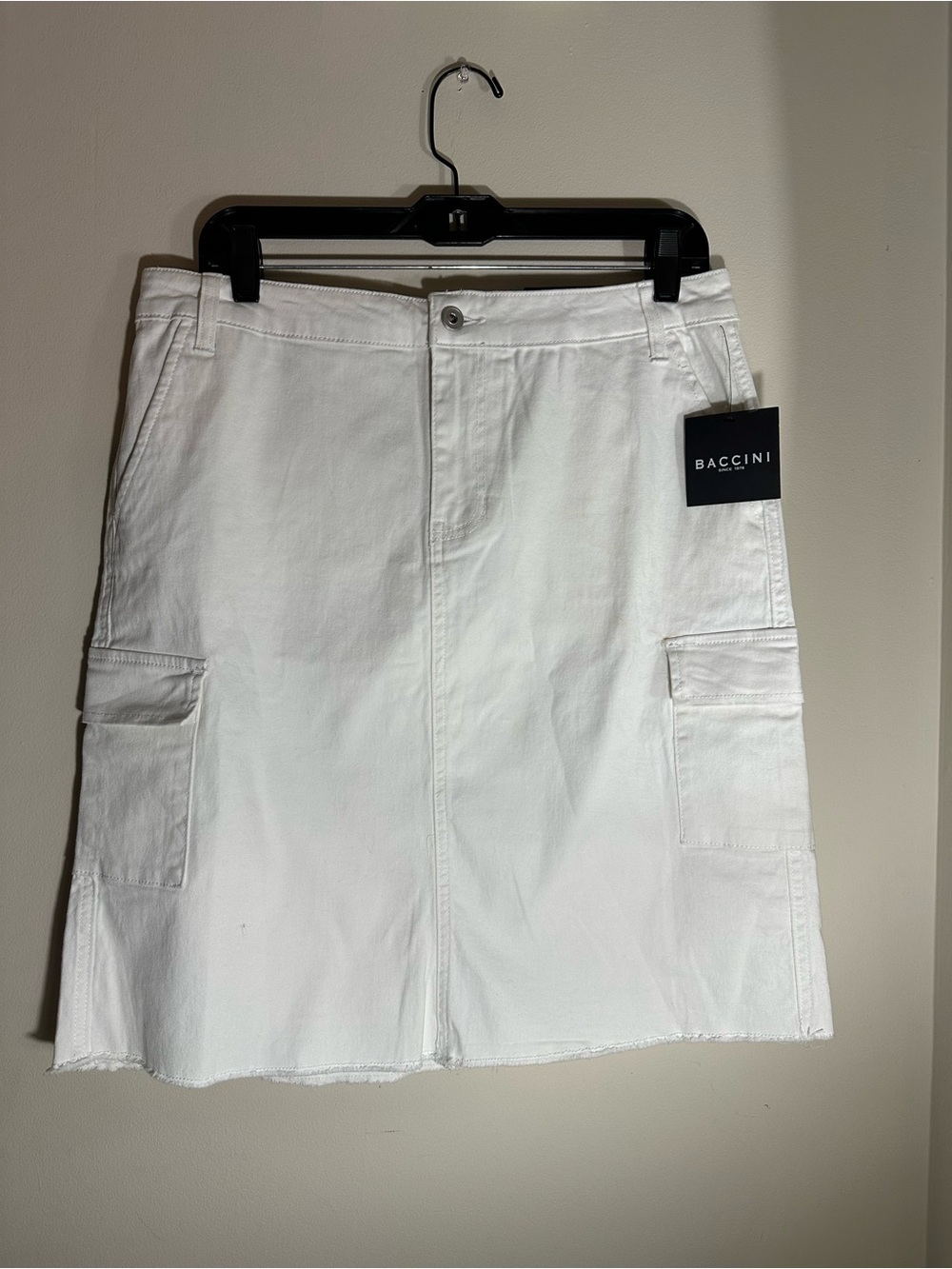 Baccini White Cargo Pocket Denim Mini Skirt